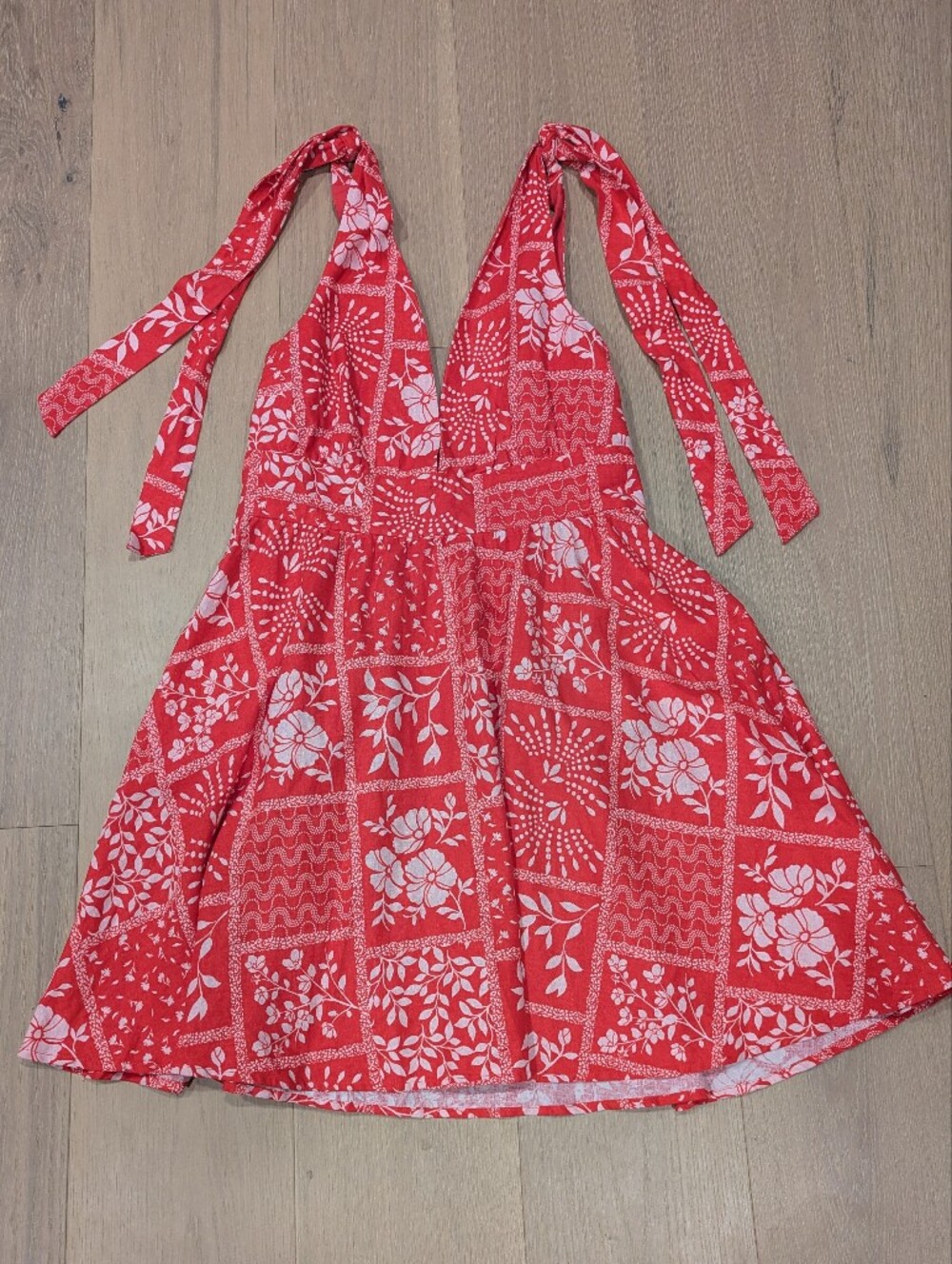 Red Floral Linen Blend Sundress